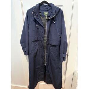 VINTAGE LLBEAN WOMENS RAINCOAT‎ TRENCH W HOOD FULLY LINED SZ MEDIUM PETITE